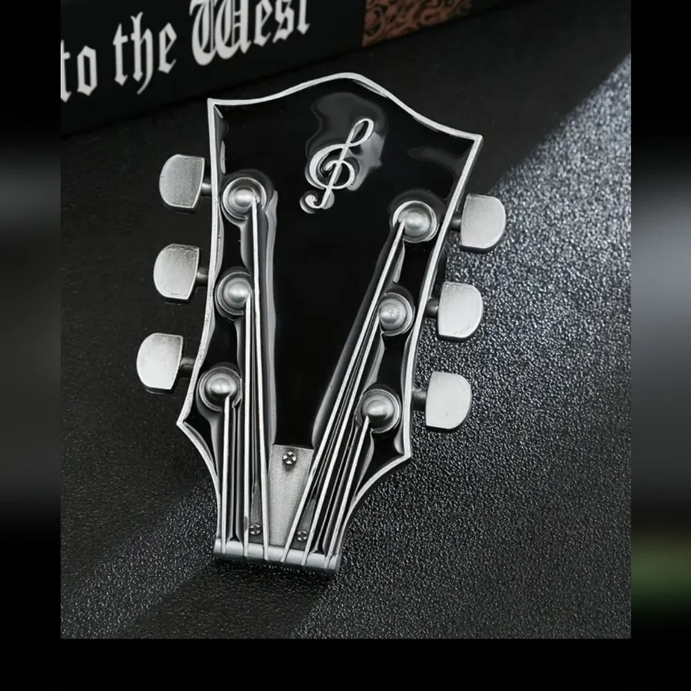 New men's black guitar belt buckle music